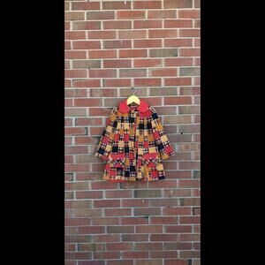 Vintage Corduroy Patchwork Button Up Coat, Approx Girl's Size 7, 1970s